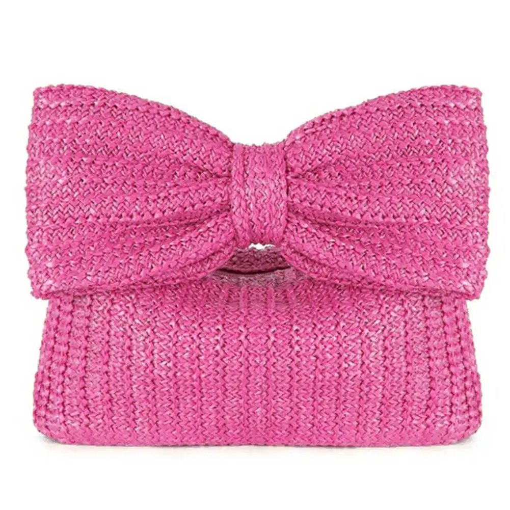 Women Weaving Clutch Bag Zipper Closure with Bow Simple Clutch Purse Versatile Female Party Wedding Bag