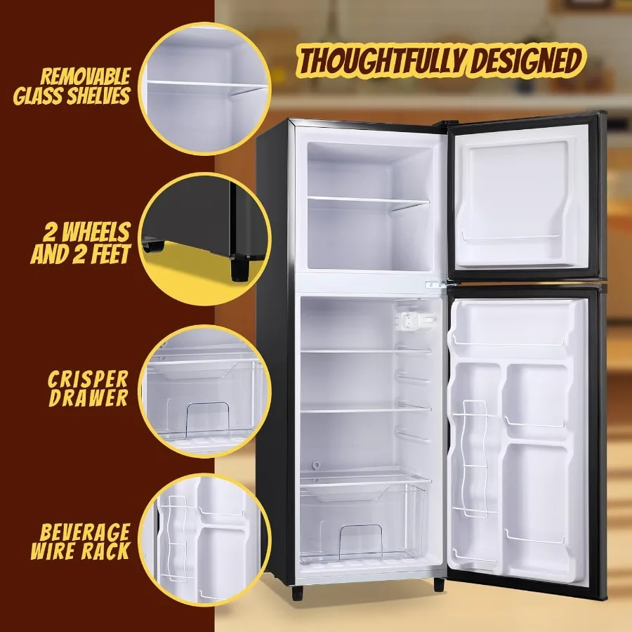 Small Refrigerator with Freezer Double Door Mini Fridge Top Freezer Adjustable Temperature for Dorm Office Apartment Dark Gray