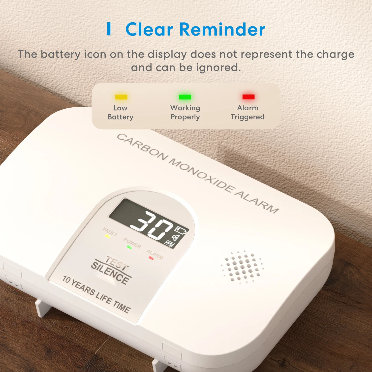 Meross CO Detector 85dB Siren Sound Sensor Carbon Monoxide Alarm Poisoning Gas Sensor Warning LCD Indicator