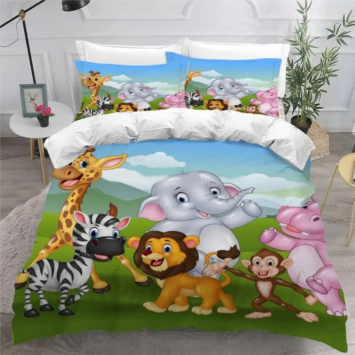 

Forest Animal Cartoon Zoo Bedding Set,Duvet Cover Comforter Bed Set Quilt Cover Pillowcase,King Queen Twin Size Boys Girls Adult