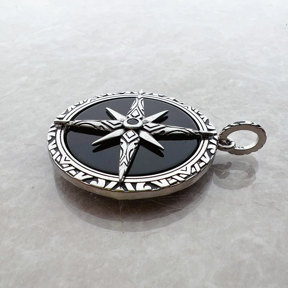 Pendant Black Compass New Jewelry 925 Sterling Silver Accessories Vintage Gift For Men Women
