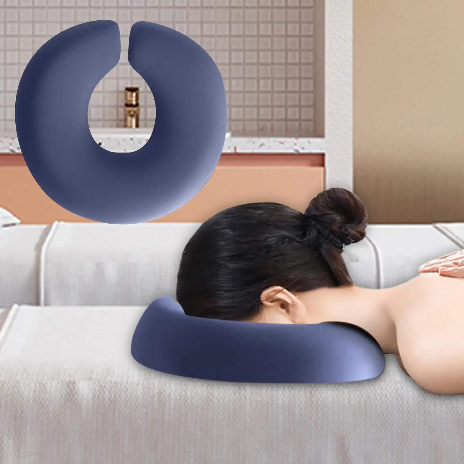 Almohada para la cara, cojín para el cuello en forma de U, almohada propensa ergonómica, cuna para la cara para oficina, avión, salón de belleza, viajes