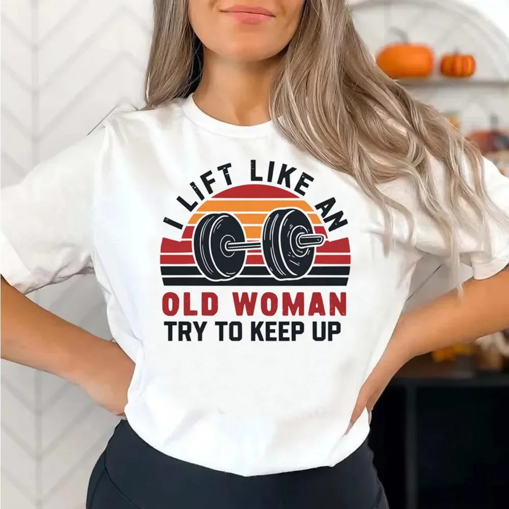 تي شيرت نسائي صيفي أنيق مطبوع لرفع الأثقال واللياقة البدنية بأكمام قصيرة ورقبة دائرية وهو عصري ومتعدد الاستخدامات #1