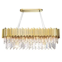 Postmodern Golden Art Deco Stainless Steel Crystal Chandelier Lighting Lustre Suspension Luminaire Lampen For Dinning Room