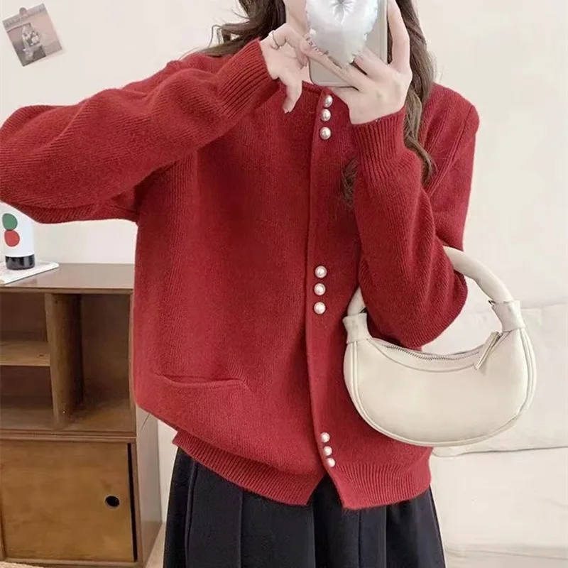 Retro Dagelijks Effen O-hals Knop Vest Vrouwen Gebreide Casual Trui Vest Lange Mouwen Gebreid Vest Herfst Winter Top