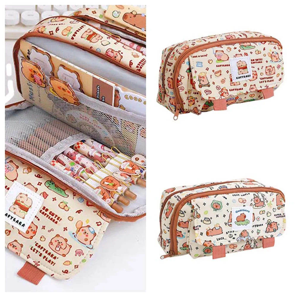 

Multi Layer Capybara Canvas Pen Bag Capibala Storage Bag Capybara Pencil Case Cartoon Large Capacity Capibara Plush Pencil Pouch