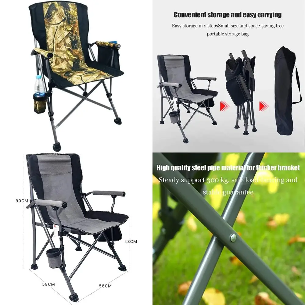 Folding Outdoor Camping Chair with Cup Holder and Side Pocket, Portable Leisure Fishing Armchair for Outdoor Activities