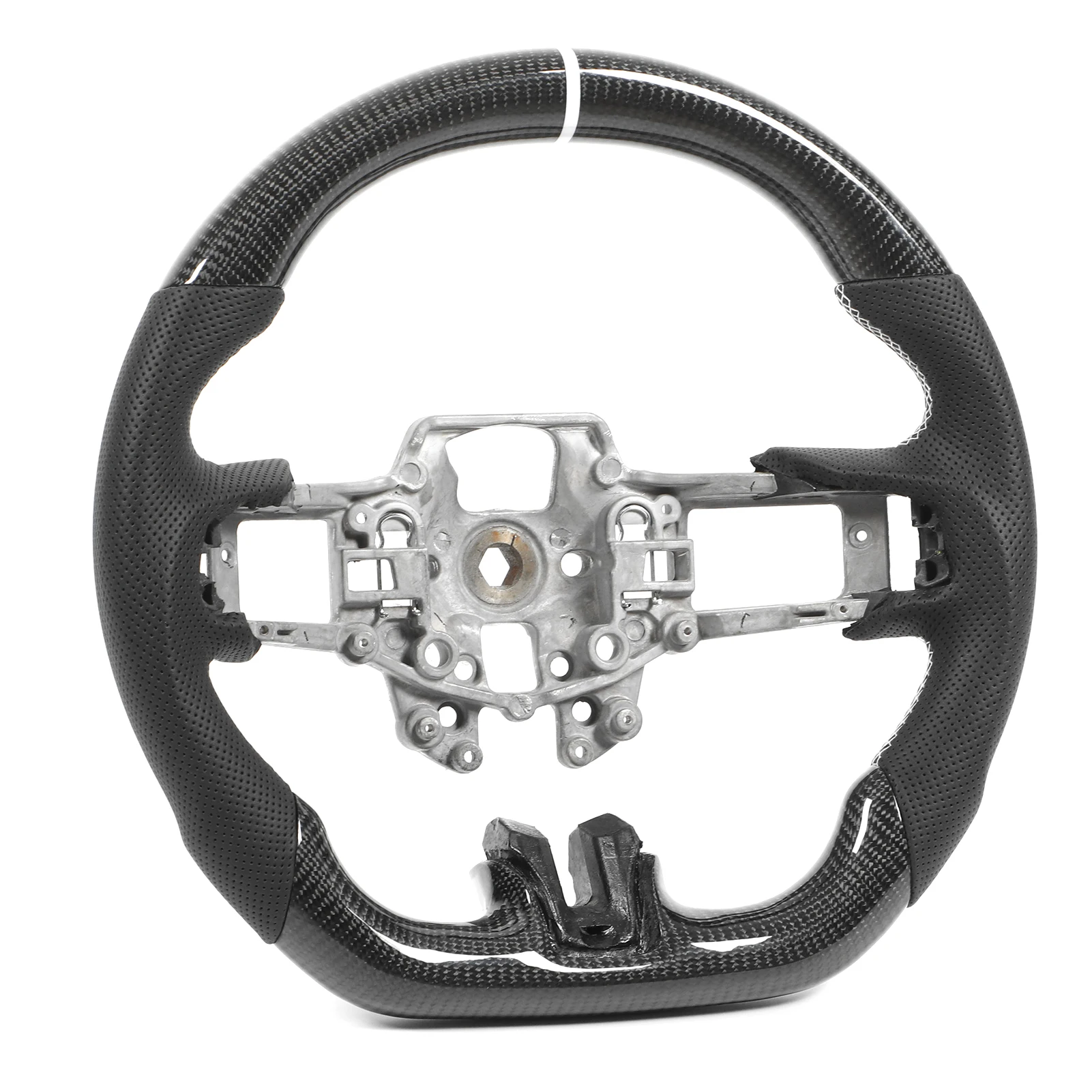 Setir Mobil Kulit Berlubang Model D Flat Bottom dengan Ring 12 O'Clock, Pegangan Kuat untuk Perbaikan