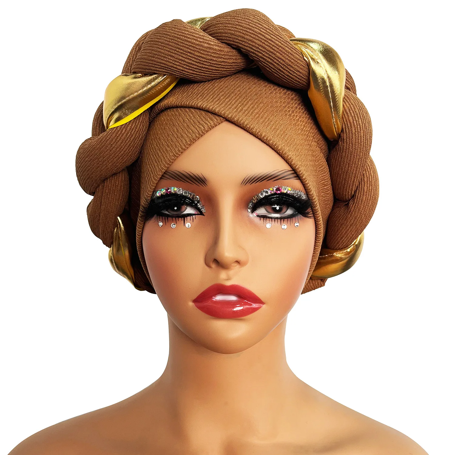 Elegante Turban Kappe Frauen Headwrap Motorhaube Afrikanische Dame Kopf Wraps Muslimischen Turbane Hut Abend Party Autogele Kopfbedeckung – Detail 10