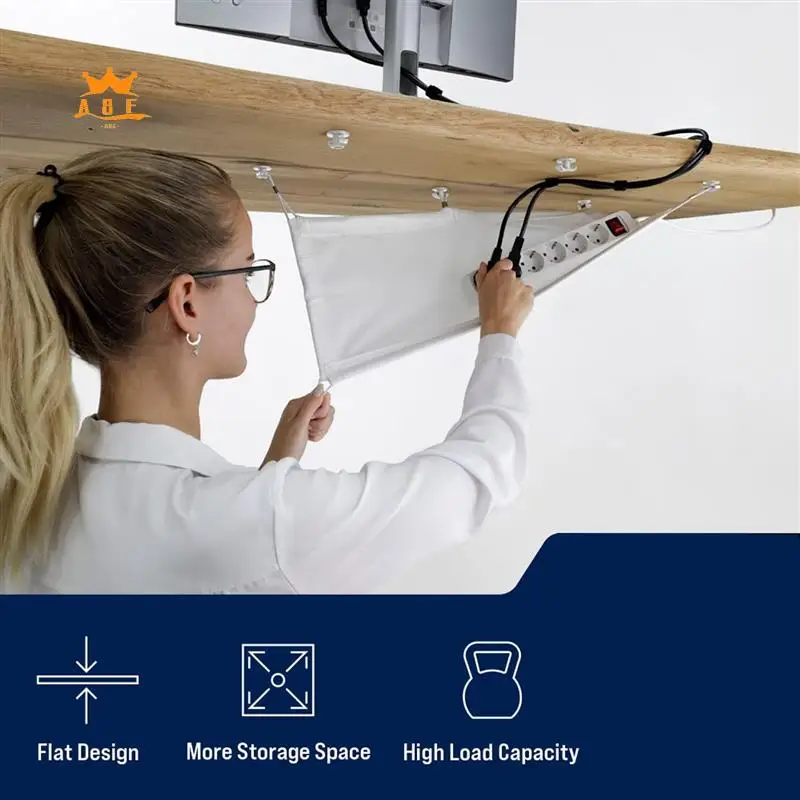 

A08E-Cable Management Net - Under Desk Wire Management - Flexible Under Desk Cable Management Tray White Easy Install Easy To Us