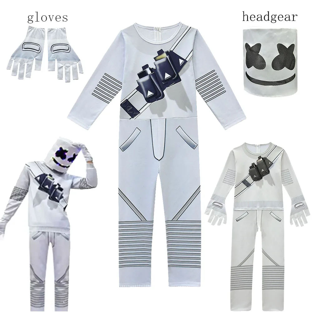 أطفال بنين مارشميلو DJ تأثيري حلي طويلة الأكمام بذلة الصبي الموسيقى عيد الميلاد هالوين حفلة هدية فستان دعوى للأطفال