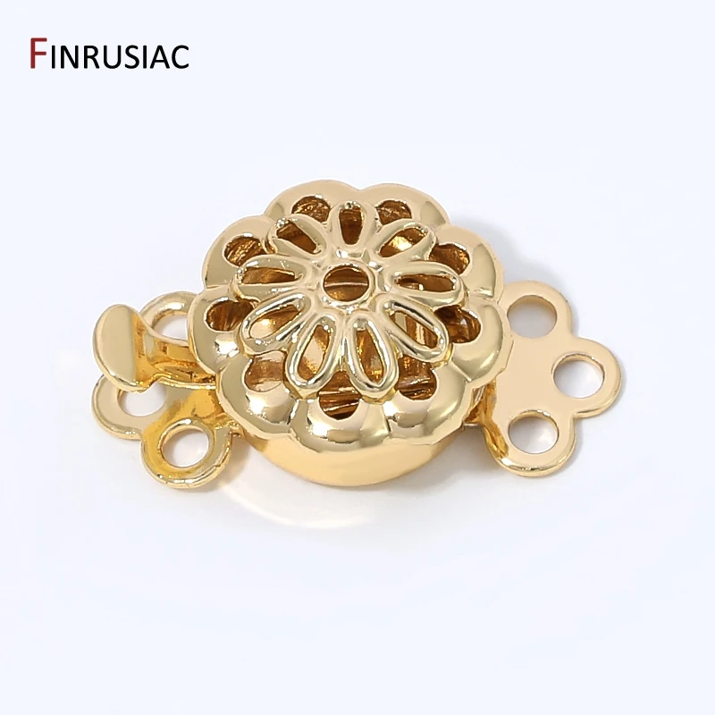 14K Gold Plated Brass Hollow Flower Insert Clasps,Fastener Pearl Safety Clasps Connectors For DIY Jewelry Making Supplies