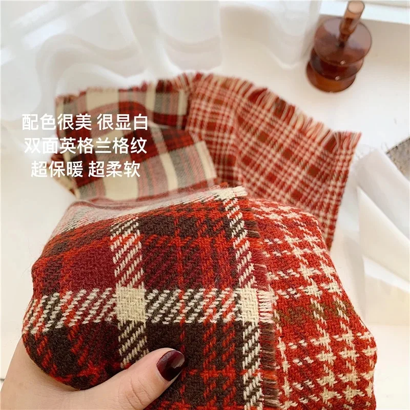 Red Tartan Tassel Scarf Stylish Vintage Decoration Neck Scarf Autumn Winter Coldproof Warm Unisex Wrap Scarf Hijab Stoles