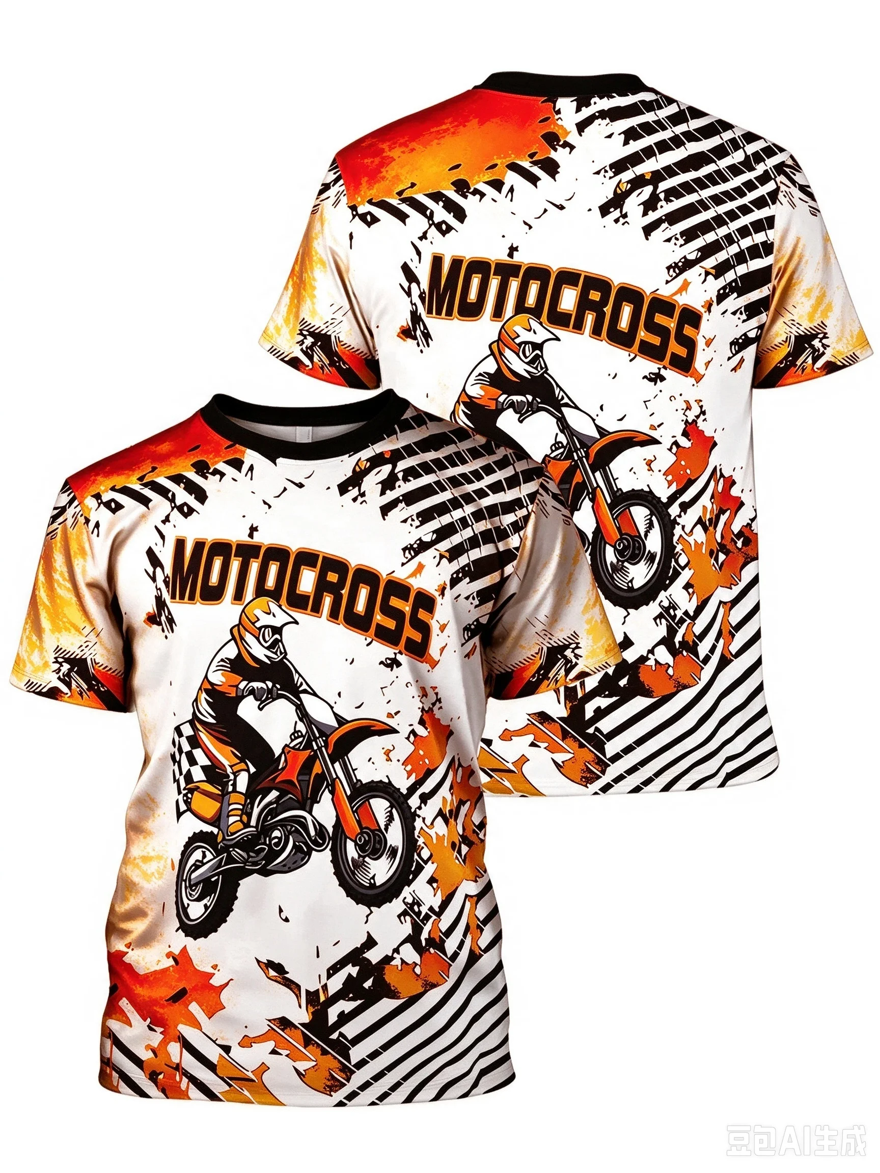 Youth Street-Style Off-Road Short-Sleeve T-Shirt with Letter & Moto-Graffiti Print – Casual Top for Family Outdoor Riding