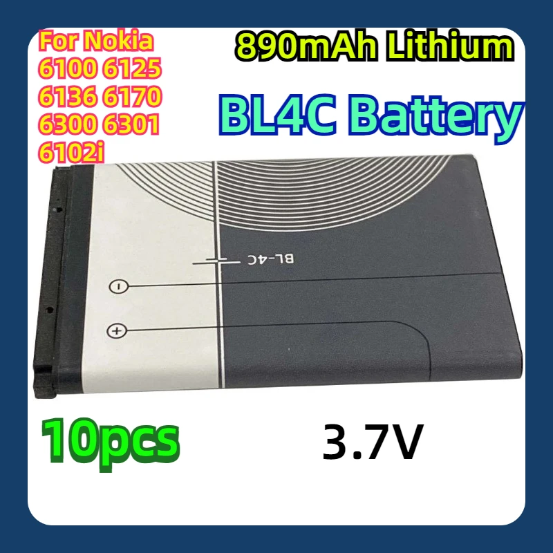 

For Nokia 6100 6125 6136 6170 6300 6301 6102i 10pcs BL4C Battery 3.7V 890mAh Lithium Polymer Phone Battery BL-4C BL 4C