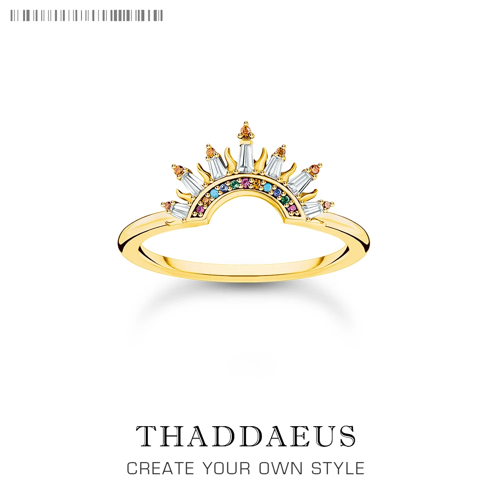 Colourful Sun Beams Gold Plated Ring Europe Bohemia Fine Jewelry For Women Brand New Real 925 Sterling Silver Gift