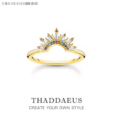 Colourful Sun Beams Gold Plated Ring Europe Bohemia Fine Jewelry For Women Brand New Real 925 Sterling Silver Gift