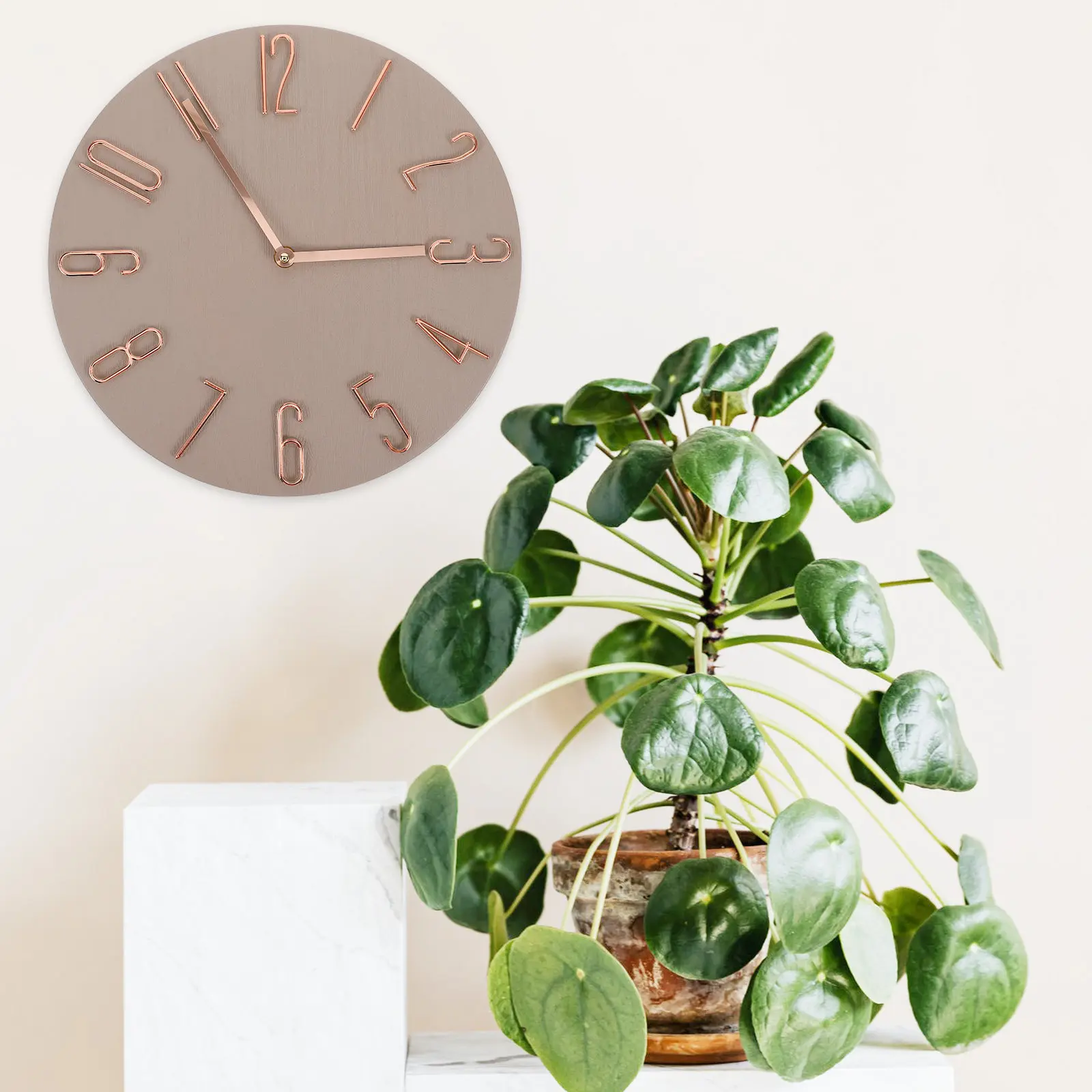 Wall Clock Modern Simple Style 12 Inch Beige Silent Battery Operated Round Decor for Bedroom Living Room Office Kitchen Home
