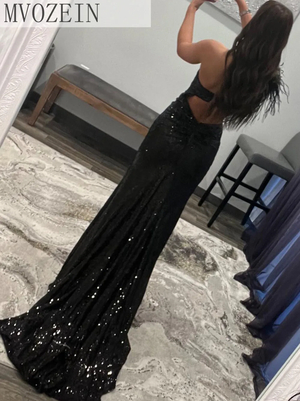 Black Prom Dresses Sequin One Shoulder Formal Occasion Dresses Backless Evening Dress Long Party Gown vestidos Prom 2023