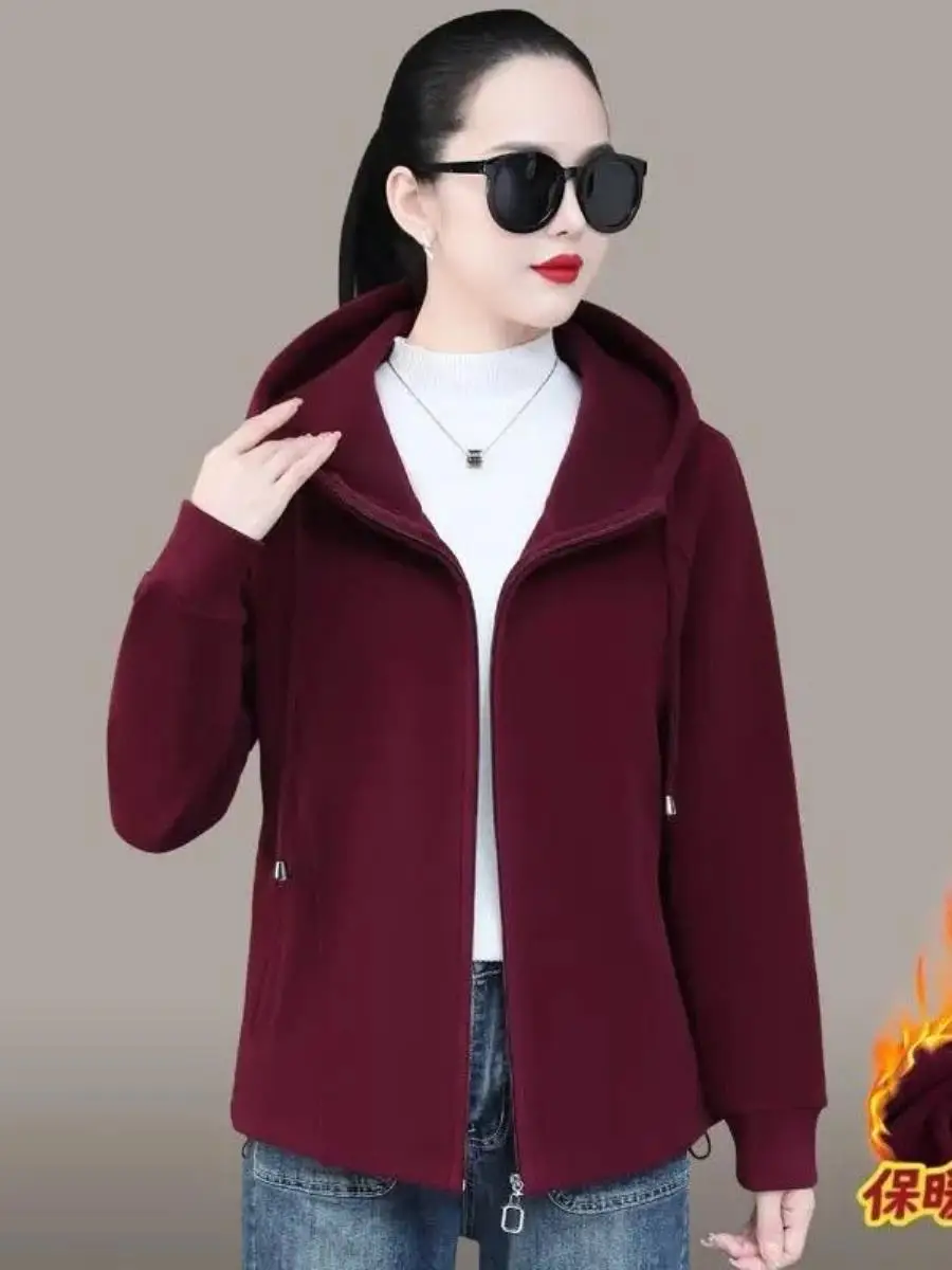 Thiened Fce Donna Autunno Inverno Jaet ort Sli Abbigliamento da esterno Cardigan aperto con cappuccio Felpa allentata Nuovo caldo
