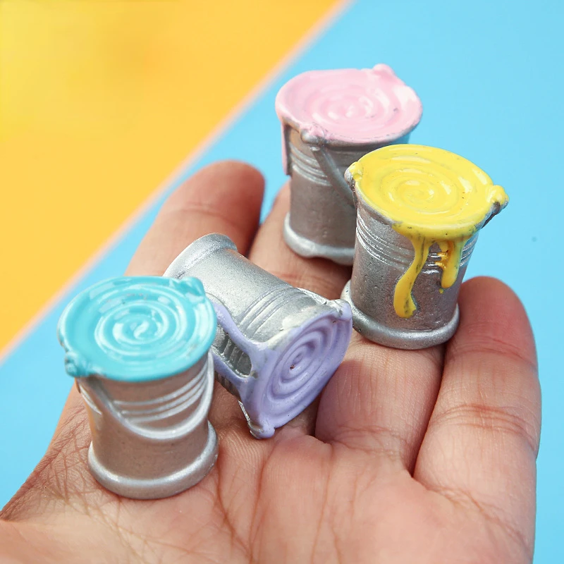 10pcs Diy 3D Mini Kawaii Resin Paint Bucket Dollhouse Miniatures Flatback Embellishments Flat Back Items Charms Hair Clip Deocr