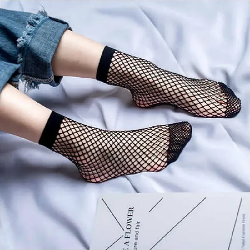 1pair Sexy Lace Mesh Fishnet Socks Transparent Elastic Ankle Mesh Thin Women's Cool Socks Tennis Skirt Uniform Socks