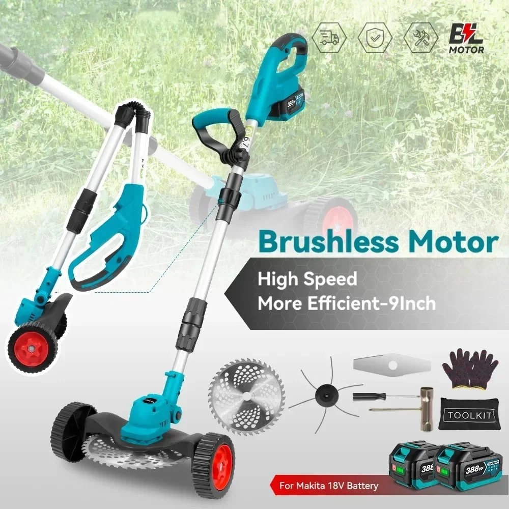 Brushless 9 Inch Electric Lawn Mower Power Cordless Trimmer Garden Grass Weeding  Power Tools For Makita 18V Battery Pin