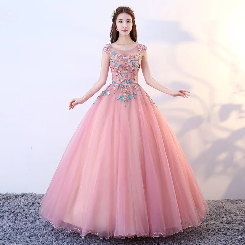 

2025 New Women's Colorful Round Neck Embroidered Wedding Dress and Evening Dress Fashionable Slimming Performance Puff Skirt