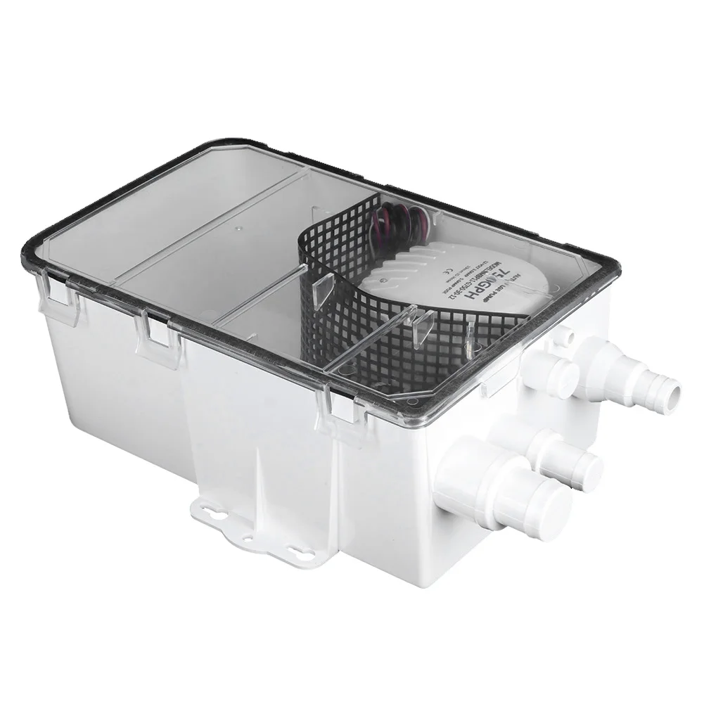 12V 750GPH Boat RV Bilge Shower Sump Pump System Marine Multi Port Drain Box Built‑in check valve Boats Marine Accessories