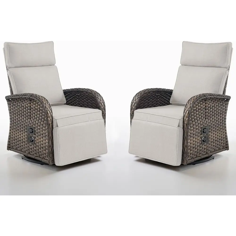 

Outdoor Swivel Recliner Chair with Adjustable Backrest and Footrest, Weather-Resistant Wicker Lounge Chair for Patio or Poolside
