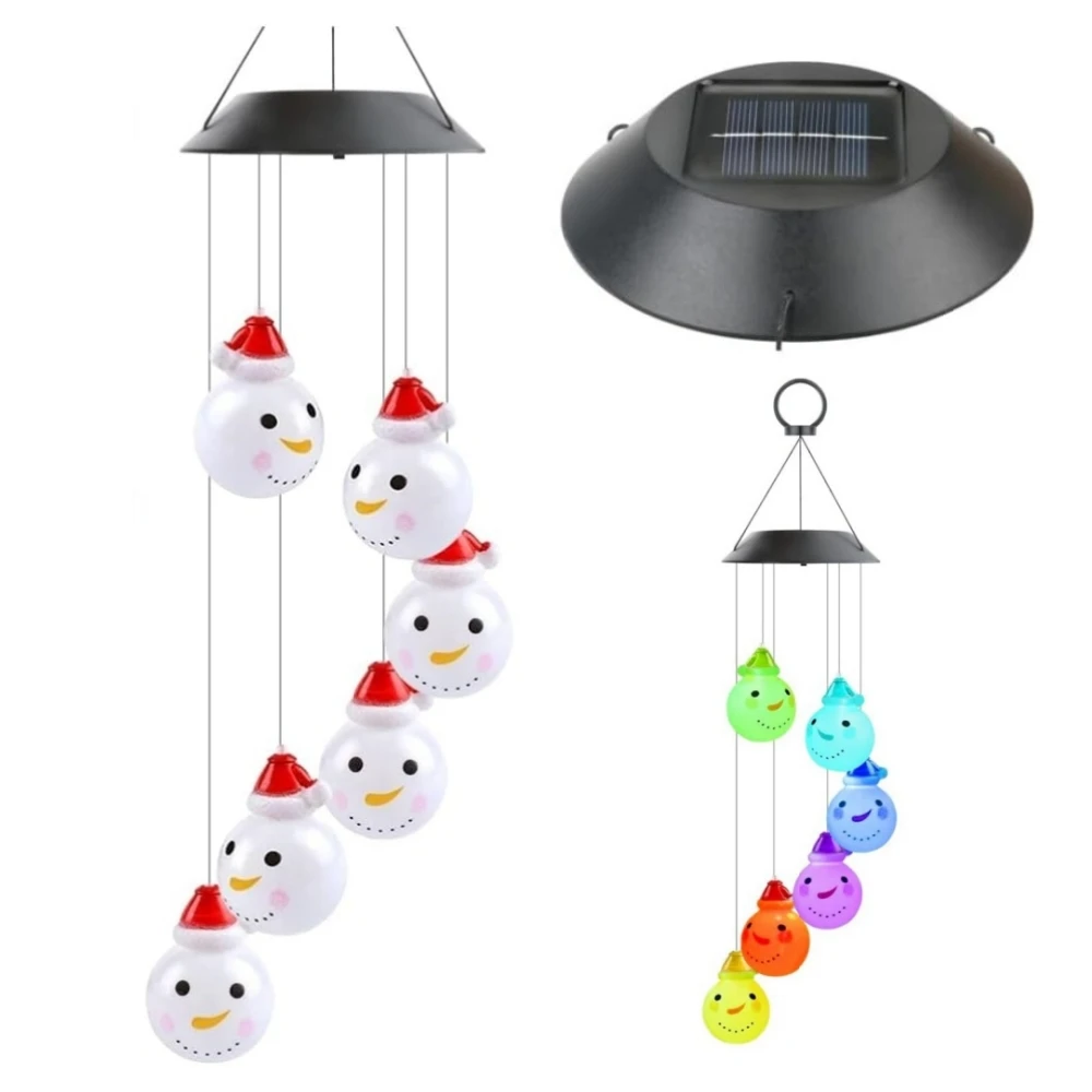 

Outdoor Solar Powered LED Wind Chimes Snowman Christmas Lights Rainbow Color Changing Landscape Courtyard Decoration