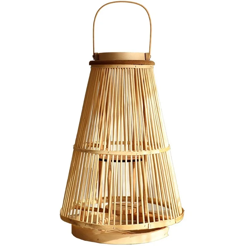 Creative Bamboo Woven Rattan Woven Wind Lamp  Floor To Ceiling Hanging Candle Holder Homestay And Hotel Room Decoration