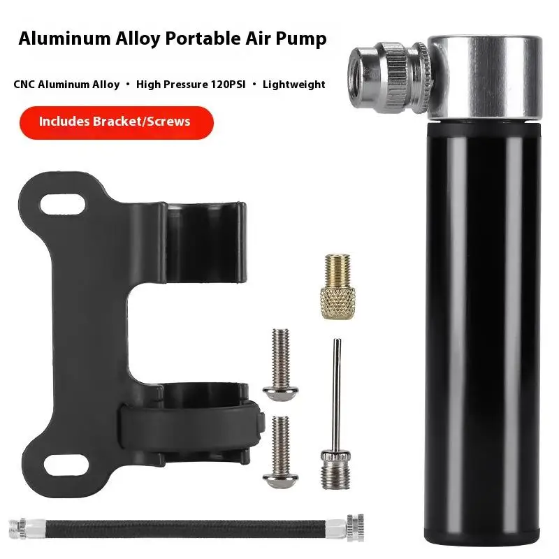 Tragbare Mini-Fahrradpumpe aus Aluminiumlegierung in Silber zum Füllen von Rennrädern und Mountainbikes, Reifen, Reitausrüstung im Freien