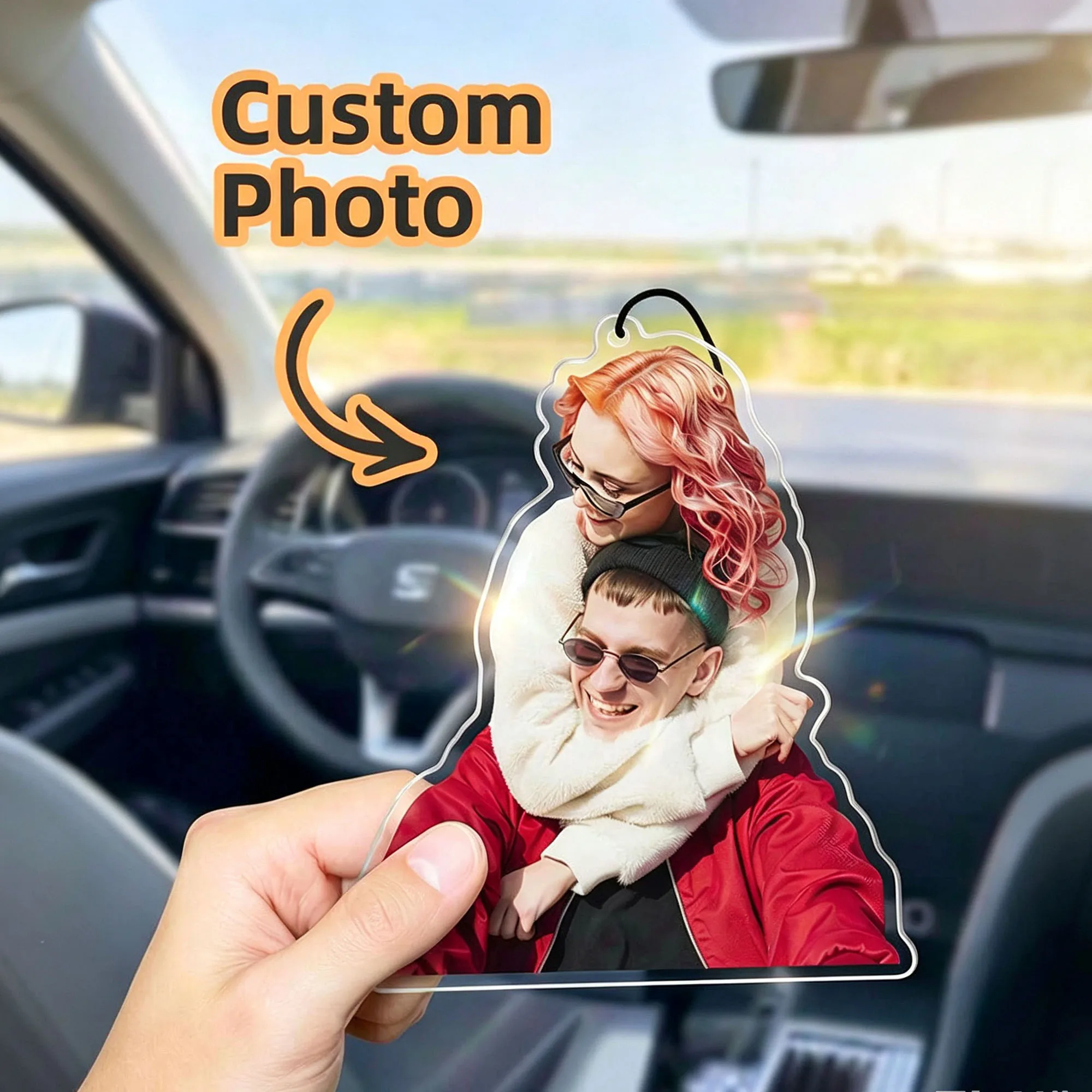 Personalized Photo Acrylic Car Hanging Ornament, Customizable as a Family Keepsake Gift, You Can Upload Your Photo, Suitable for Car Interior, Rearview Mirror, Home Wall Decoration, Office Desk Display, the Perfect Gift for Mom, Dad, Parents, Husband, Wife, Close Friends, and the Whole Family, High-Quality Durable Colored Acrylic Hanging Ornament, Unique Birthday, Anniversary, Everyday Gift, Rearview Mirror Pendant