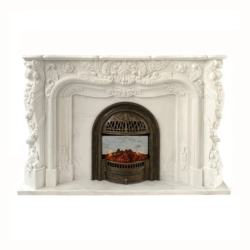 

Marble mantel French retro carved stone stone carving villa living room decorative cabinet ornament living room decoration