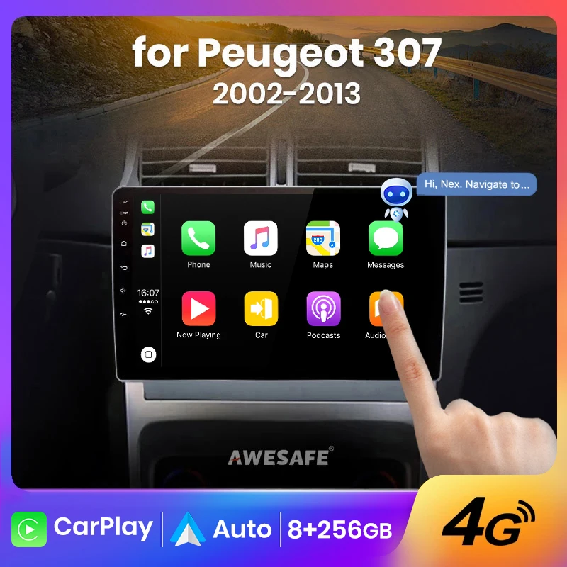 AWESAFE Wireless CarPlay Android Auto Radio for Peugeot 307 307CC 307SW 2002-2013 2008 Car Multimedia Player GPS 2 din autoradio