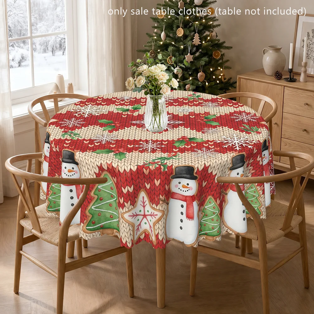 Christmas snowman and tree cookie pattern polyester print tablecloth