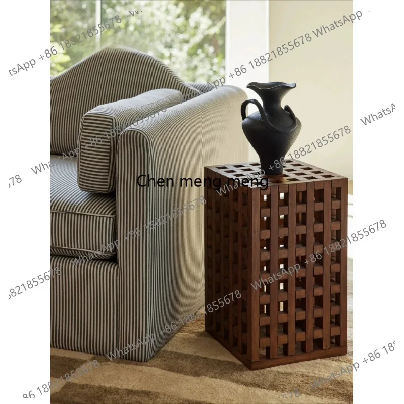 

Medieval coffee table solid wood, French style, large retro square Chinese grille in the living room