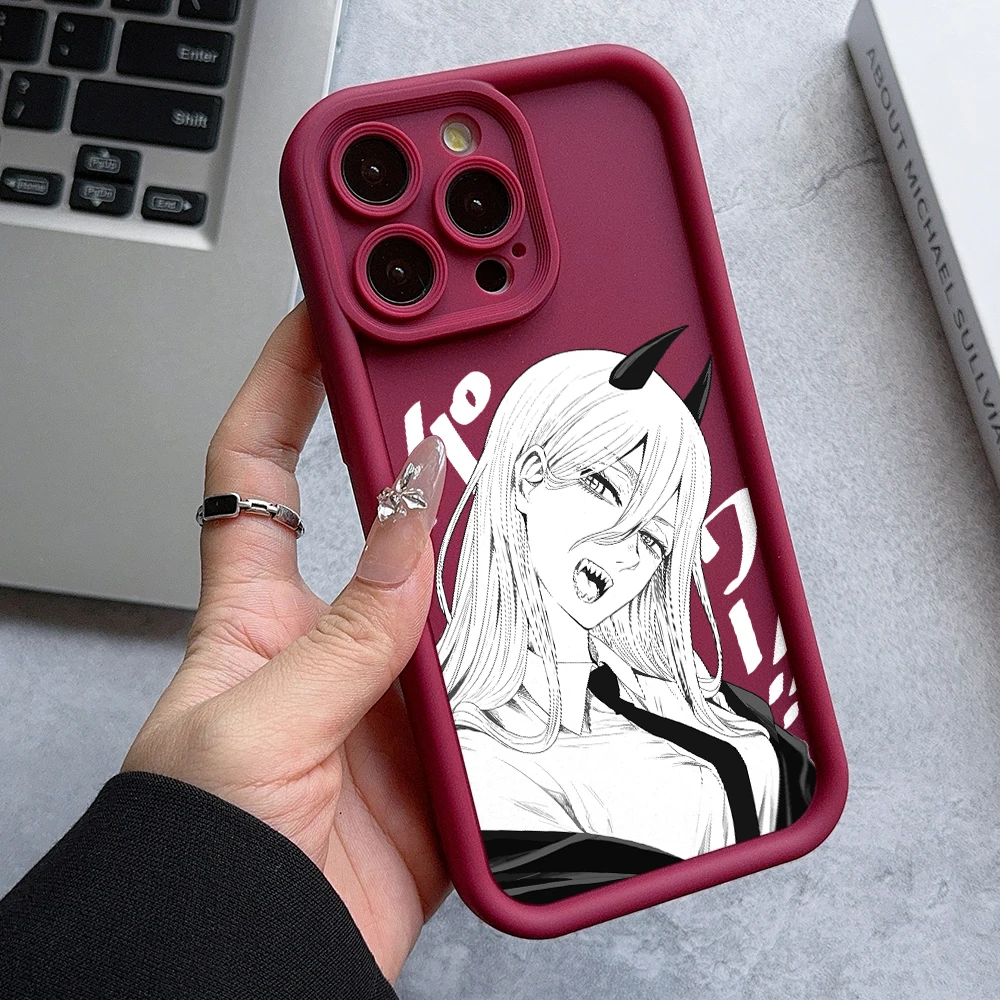 Chainsaw Man Power Phone Case for iPhone 16 15 14 Plus 13 12 Mini 11 Pro Max X Xs XR 8 7 Soft TPU Ladder Lens Protection Cover