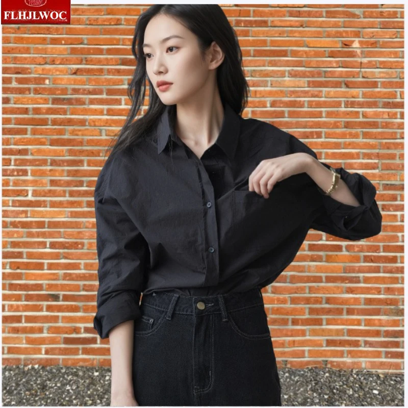 

Cotton Shirt Chic Korea Women 2025 Autumn Long Sleeve New Arrival Loose Blouse Comfortable Relaxed Casual Boyfriend Design Tops