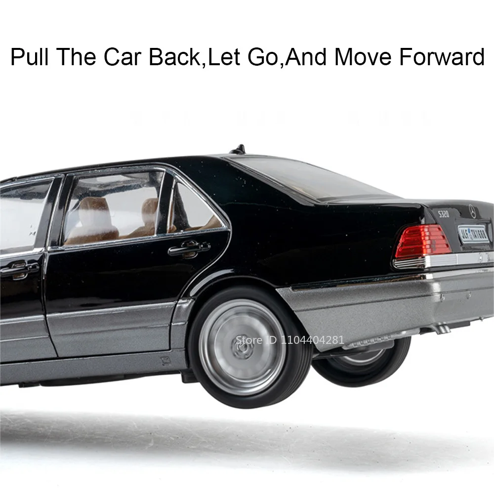 1:24 W140 300SL juguetes aleación coche en miniatura modelo fundido a presión puertas abiertas sonido luz Pull Abck neumáticos de goma vehículo chico regalo de Navidad