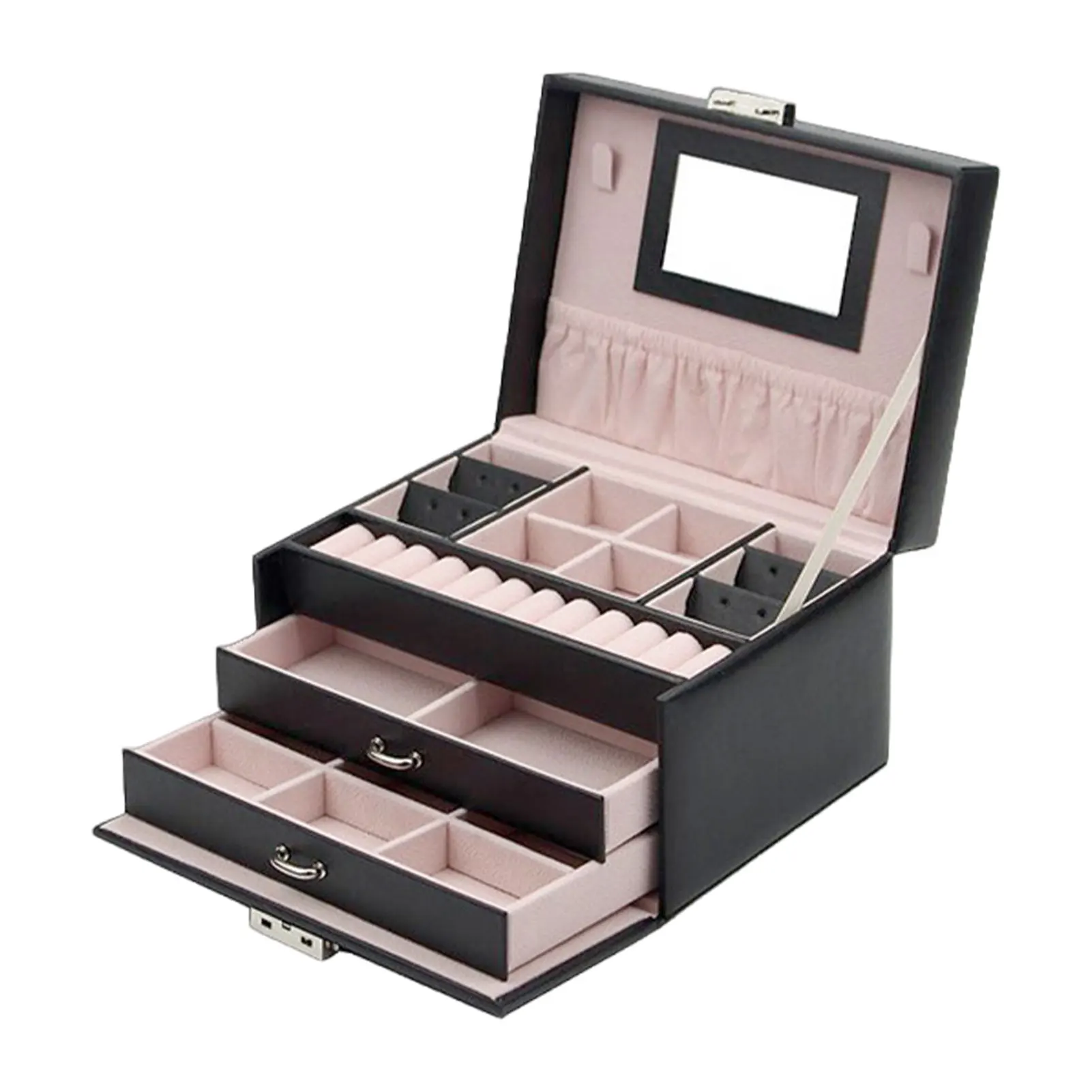 3-Layer Jewelry Box With Mirror And Lock Organiser For Rings Bracelets Earrings Girls Jewellery Box