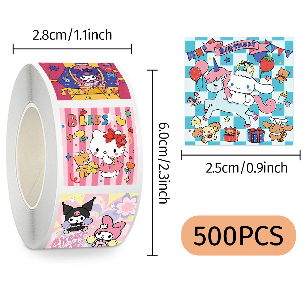 500 Stück/Rolle Kawaii Cartoon Kuromi Cinnamoroll Melody Siegelaufkleber Sanrio Aufkleber Dekoration Spielzeug DIY Niedliche Aufkleber Belohnungsgeschenke – Detail 5