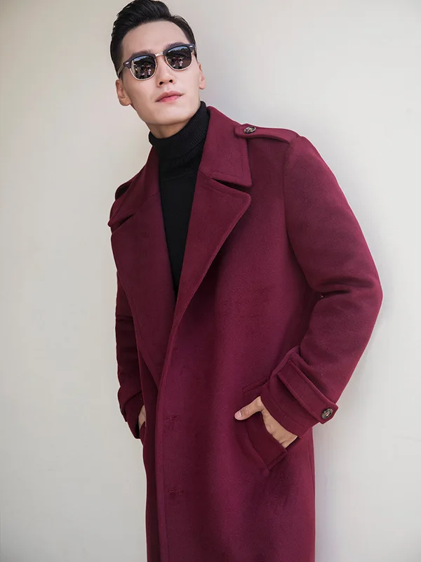 

Autumn Winter Wool Men's Trench Smart Casual Coat Cashmere Single Breasted British Style Windbreaker Outwear Long Coat Men