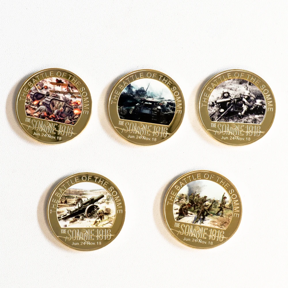 5pcs The Battle of the Somme 1916 Commemorative Coin Set WWI Historical Gold Plated Collectible Military Souvenir view 6