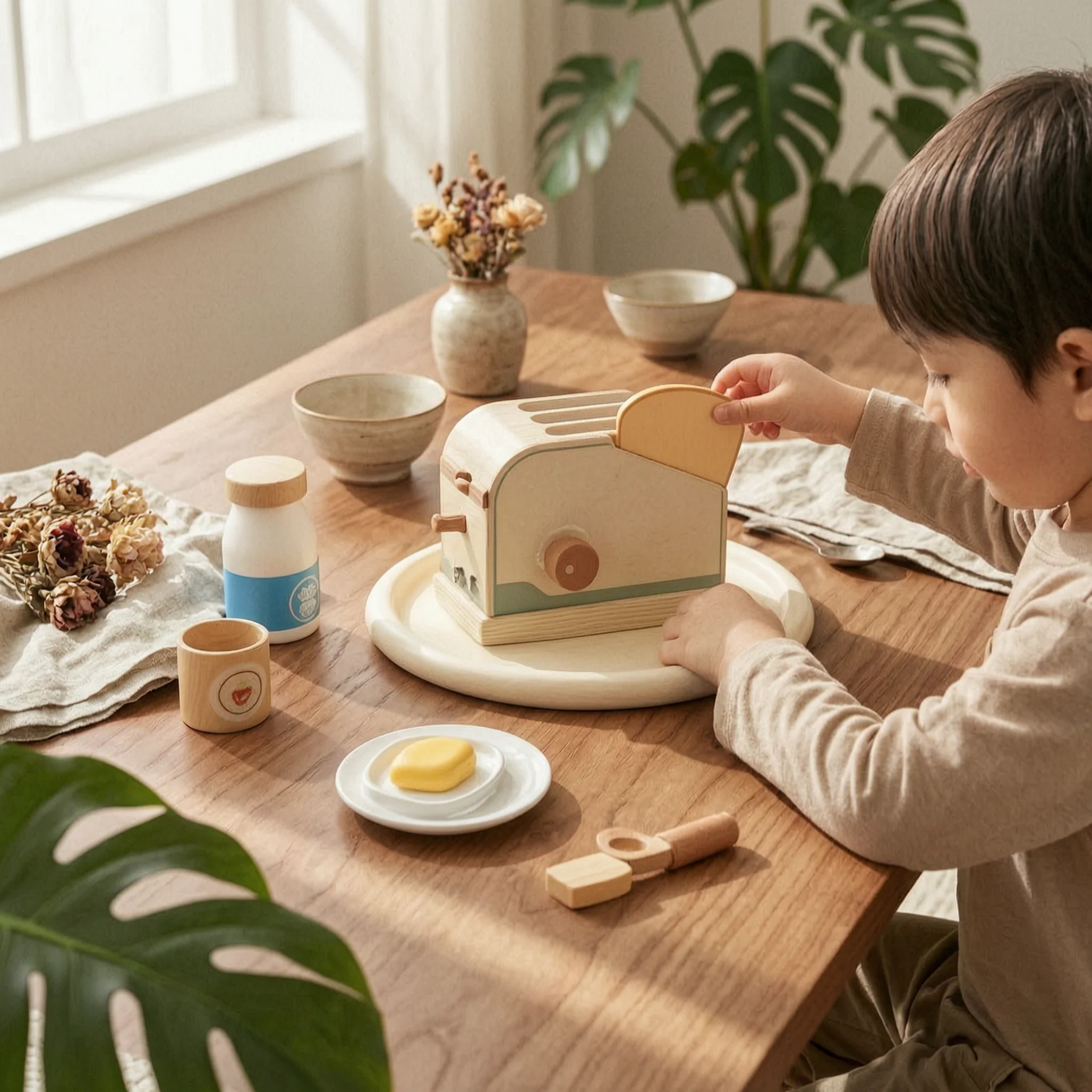 卓上キッチンおもちゃ-木製ままごとキッチンセット-遊び道具付き-コンパクトな鍋とフライパンセット-水ベース