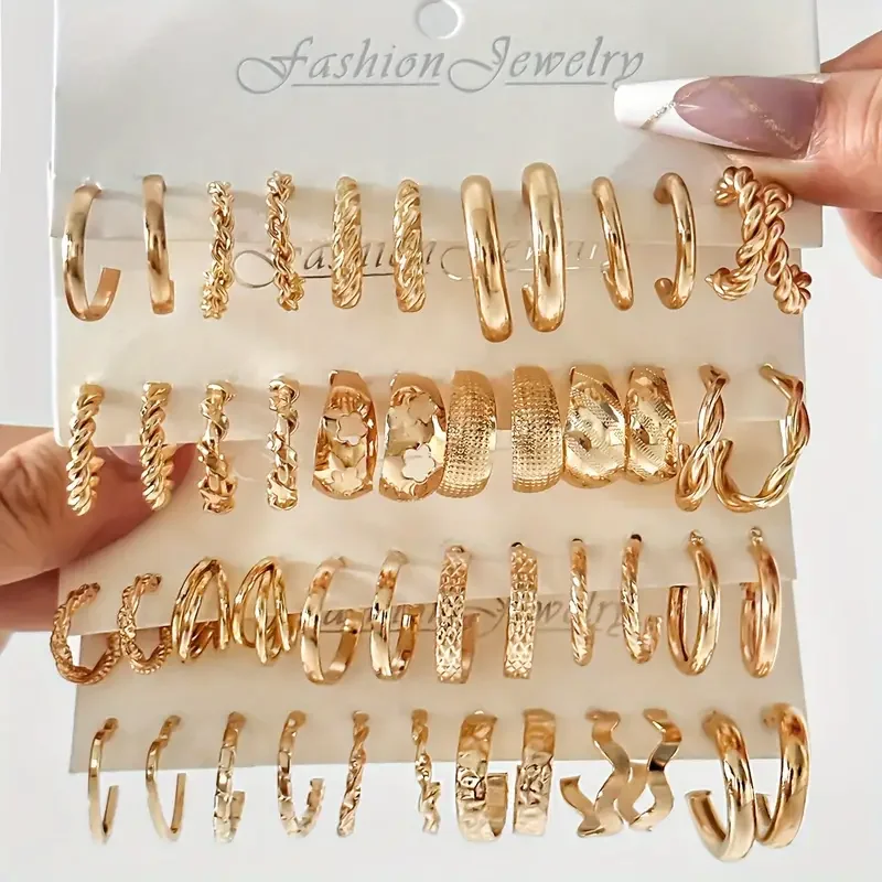 

24-Pair Vintage-Inspired Small Hoop Earring Set for Women Elegant Geometric Iron Ear Ornaments for Daily Wear Gifts 2024 Jewelry