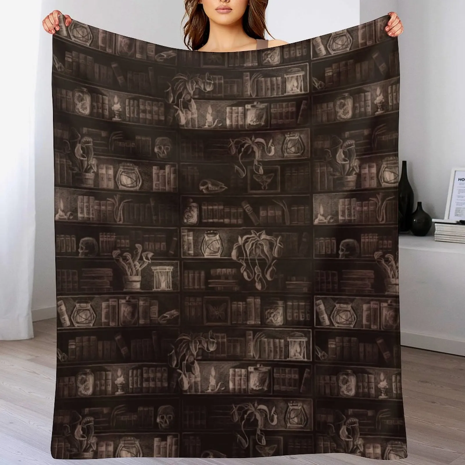 Candlelit Library, a fantasy dark academia pattern Throw Blanket Plaid valentine gift ideas Blankets