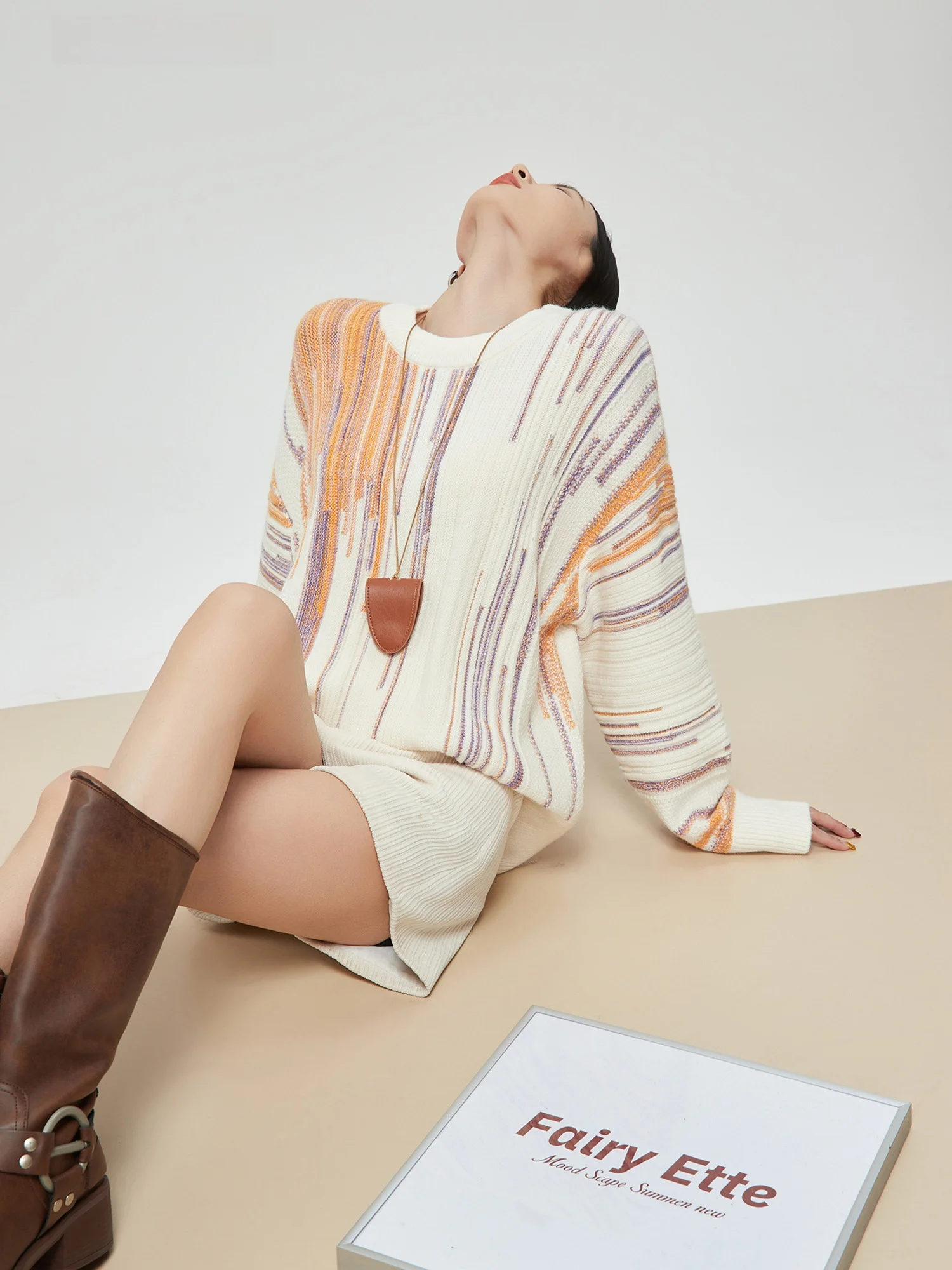 

Свободный женский вязаный свитер с круглым вырезом, в полоску, из смешанных тканей, теплый, модный, для повседневной носки, с длинными рукавами