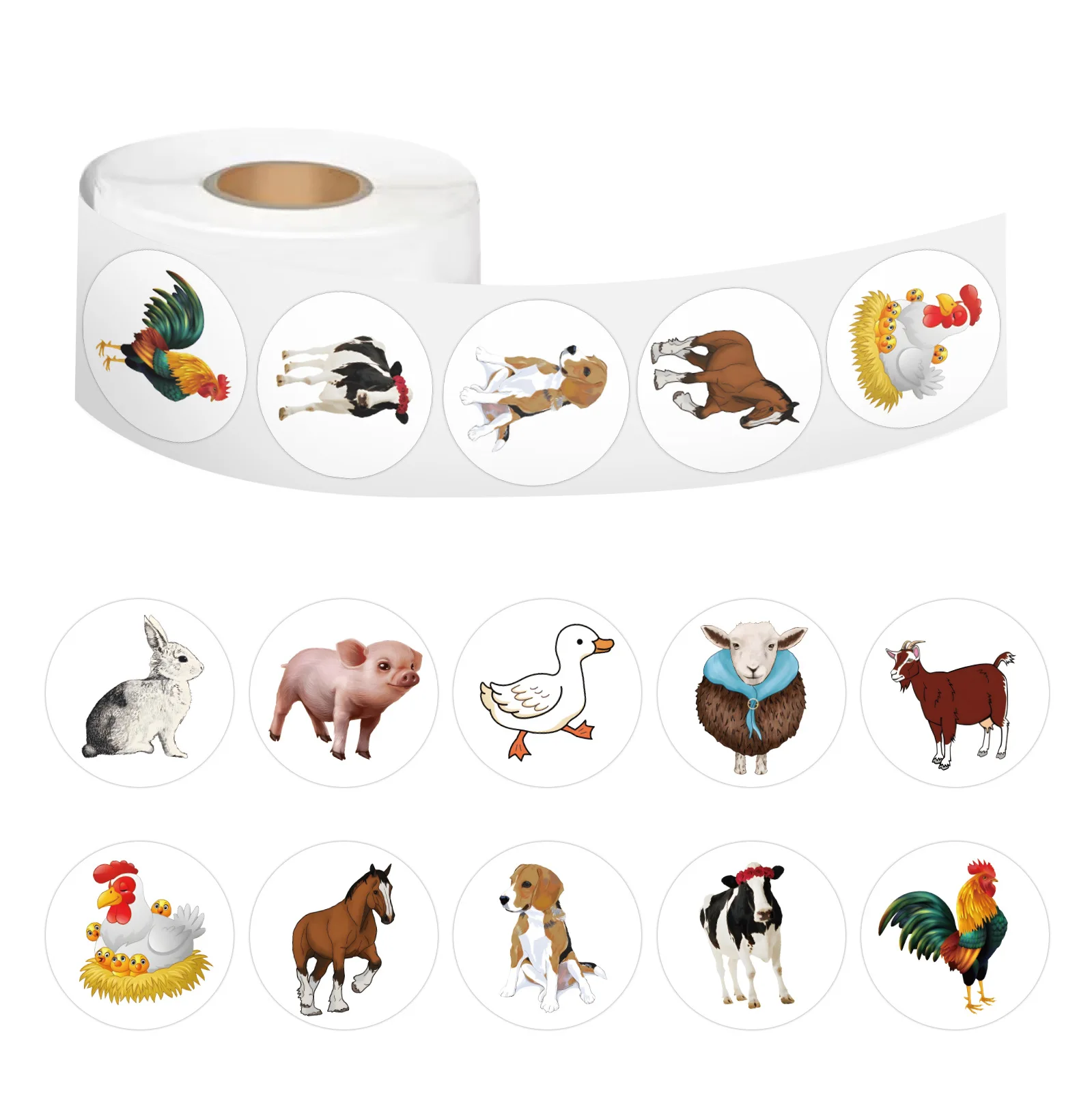 500PCS/Roll Cartoon Farm Animals Stickers Gift Packaging Lables Stickers Hand Account Sealing Label Reward Cup Sticker Kids Toy